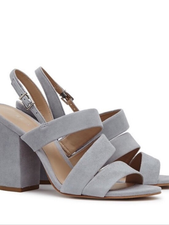 Reiss Shoes - REISS Naomi Gray Suede Strappy Ankle Strap Buckle Open Toe Block Heels Womens 9.